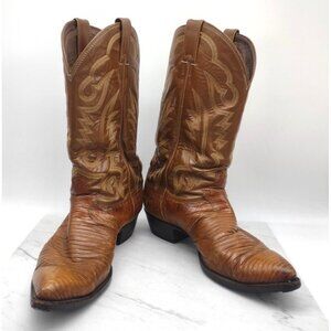 Justin Cognac Teju Lizard Leather Western Cowboy Boots 13D USA 3801 *SEE Patched